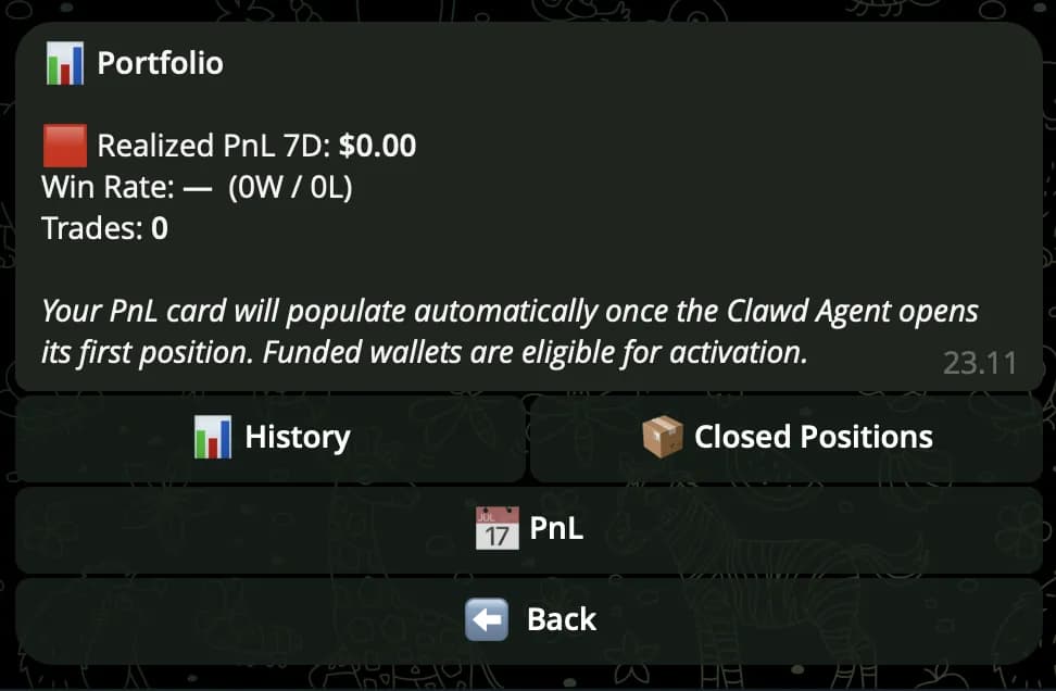 Clawd Agents โ /portfolio screen with per-asset breakdown